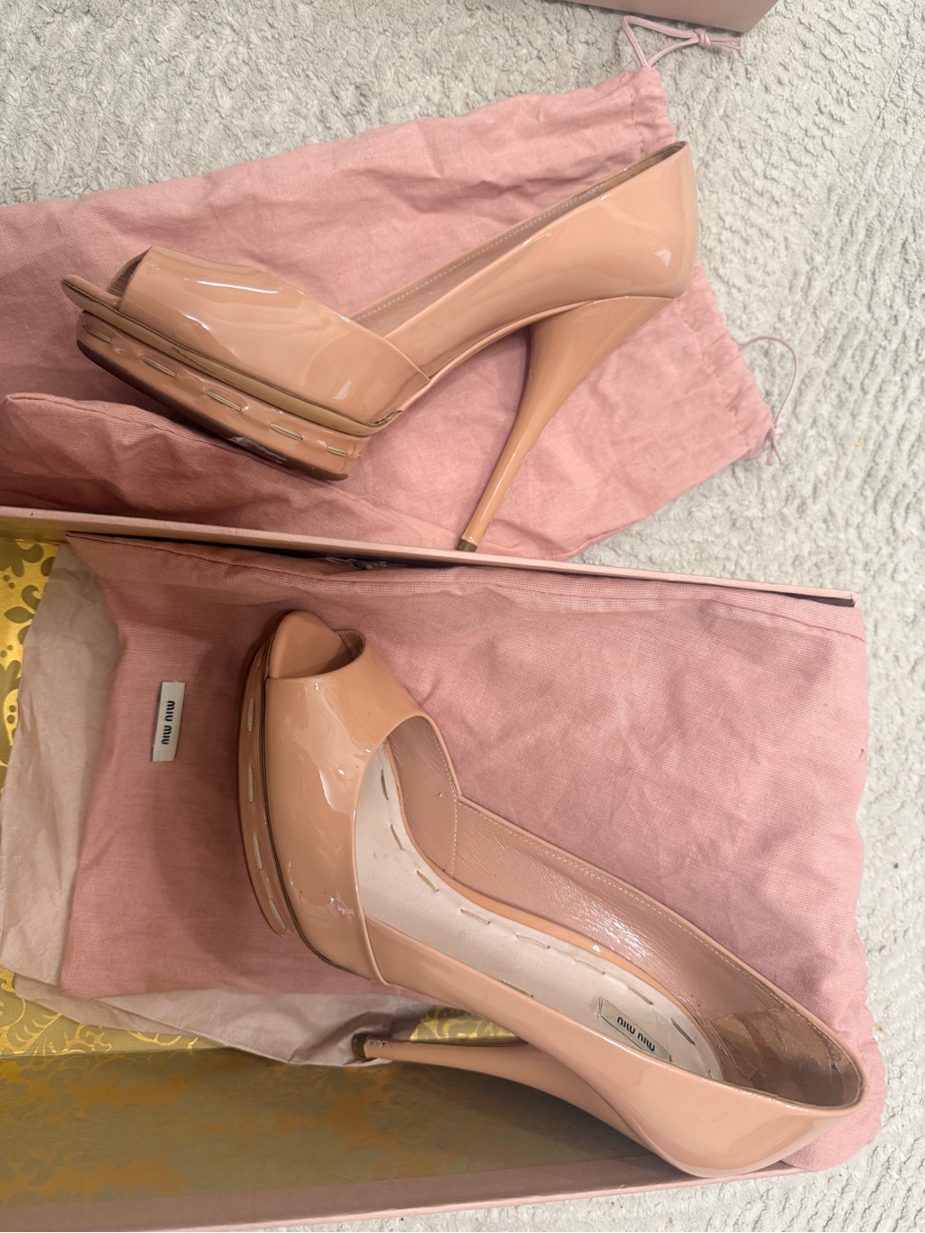 Miu Miu Nude Patent Platform Stiletto Pumps